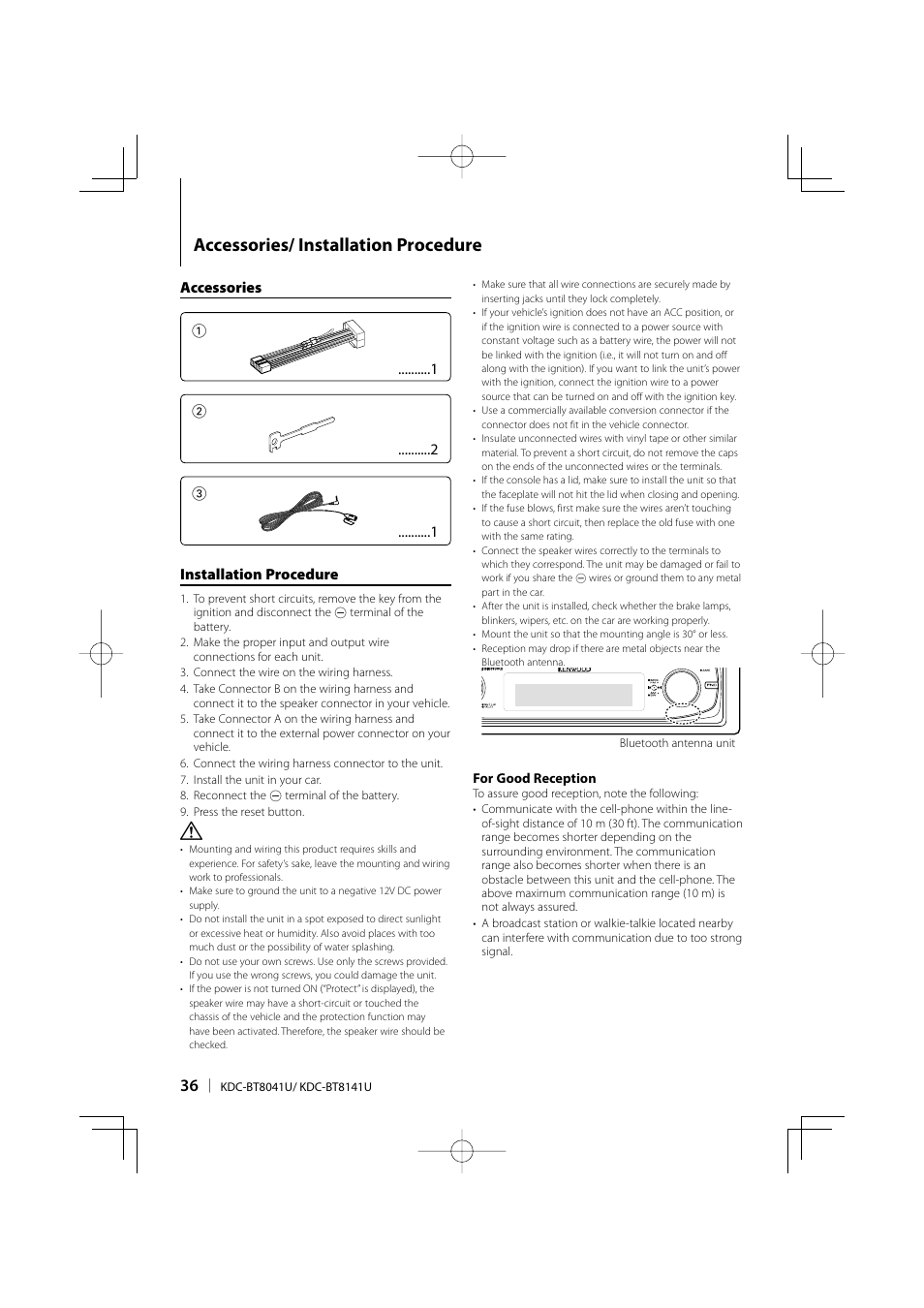 Accessories/ installation procedure, Accessories 1 2 3 installation procedure | Kenwood KDC-BT8041U User Manual | Page 36 / 48