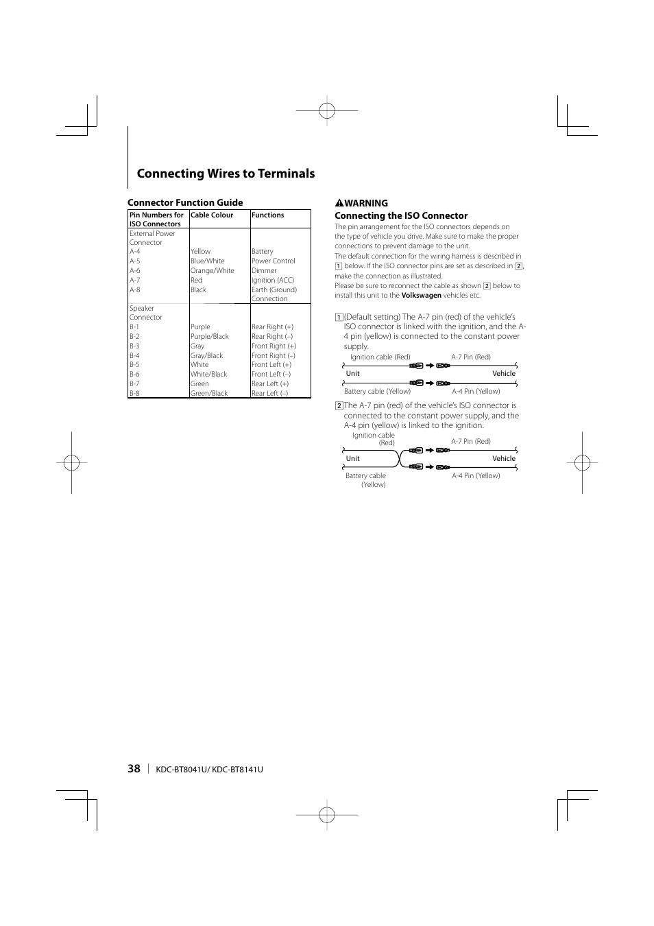 Connecting wires to terminals | Kenwood KDC-BT8041U User Manual | Page 38 / 48