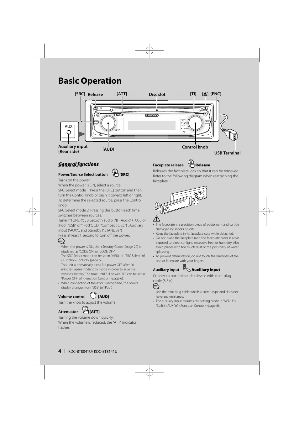 Basic operation | Kenwood KDC-BT8041U User Manual | Page 4 / 48