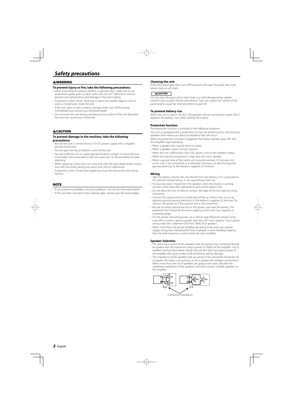 Safety precautions | Kenwood KAC-7252 User Manual | Page 2 / 8