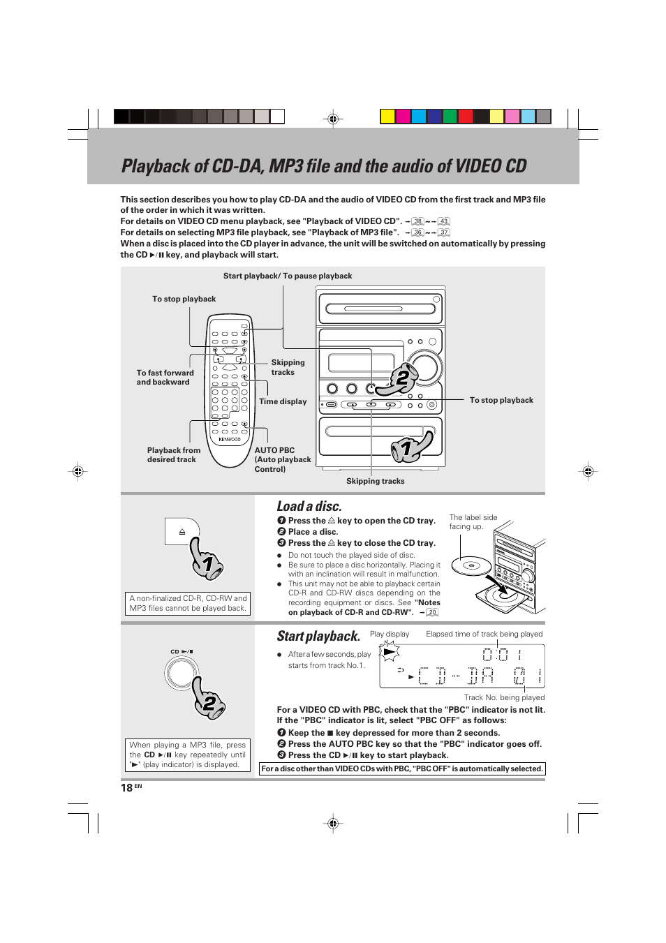 Load a disc, Start playback | Kenwood HM-V655MP User Manual | Page 18 / 56