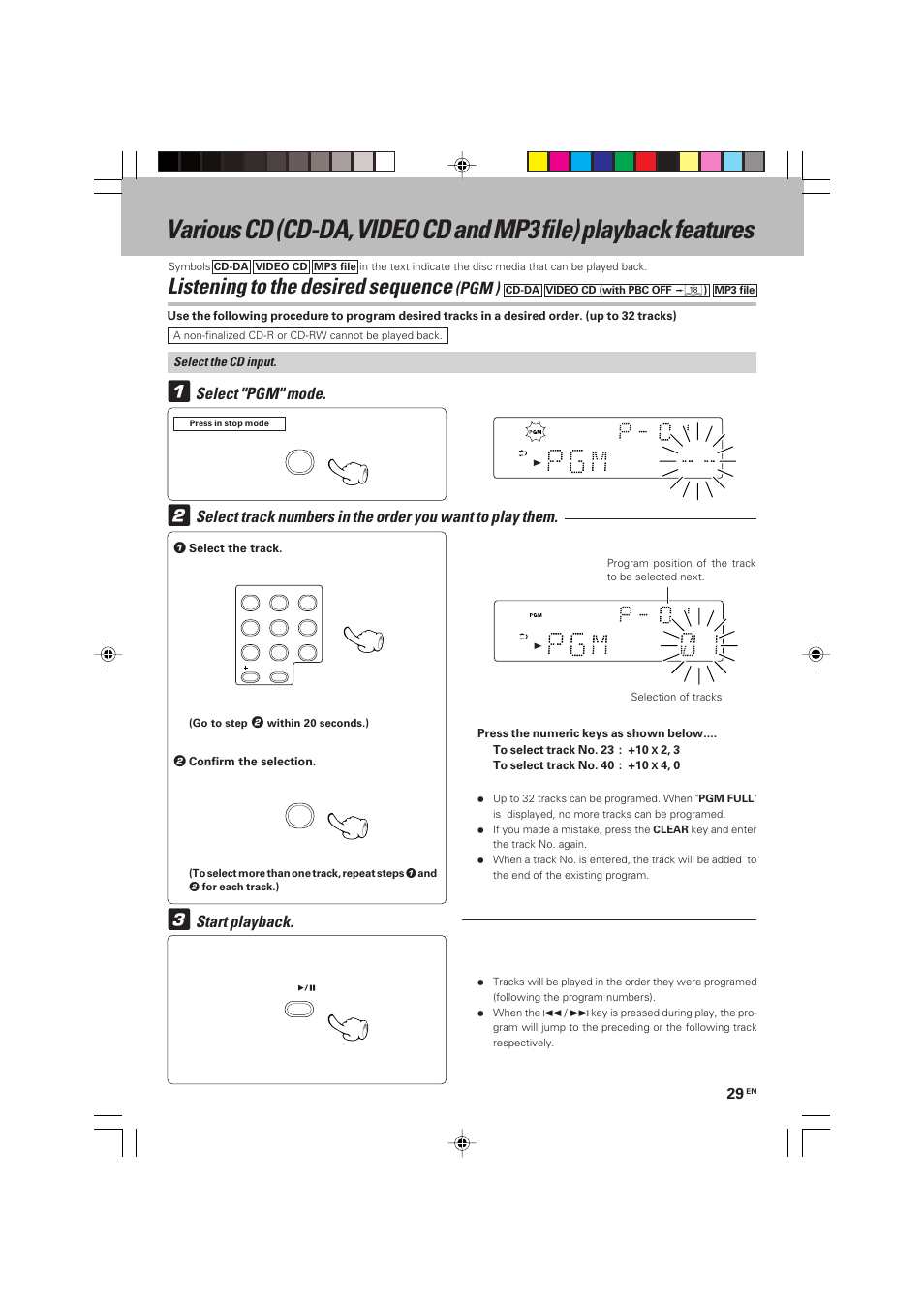 Application section, Listening to the desired sequence, Pgm ) | Kenwood HM-V655MP User Manual | Page 29 / 56