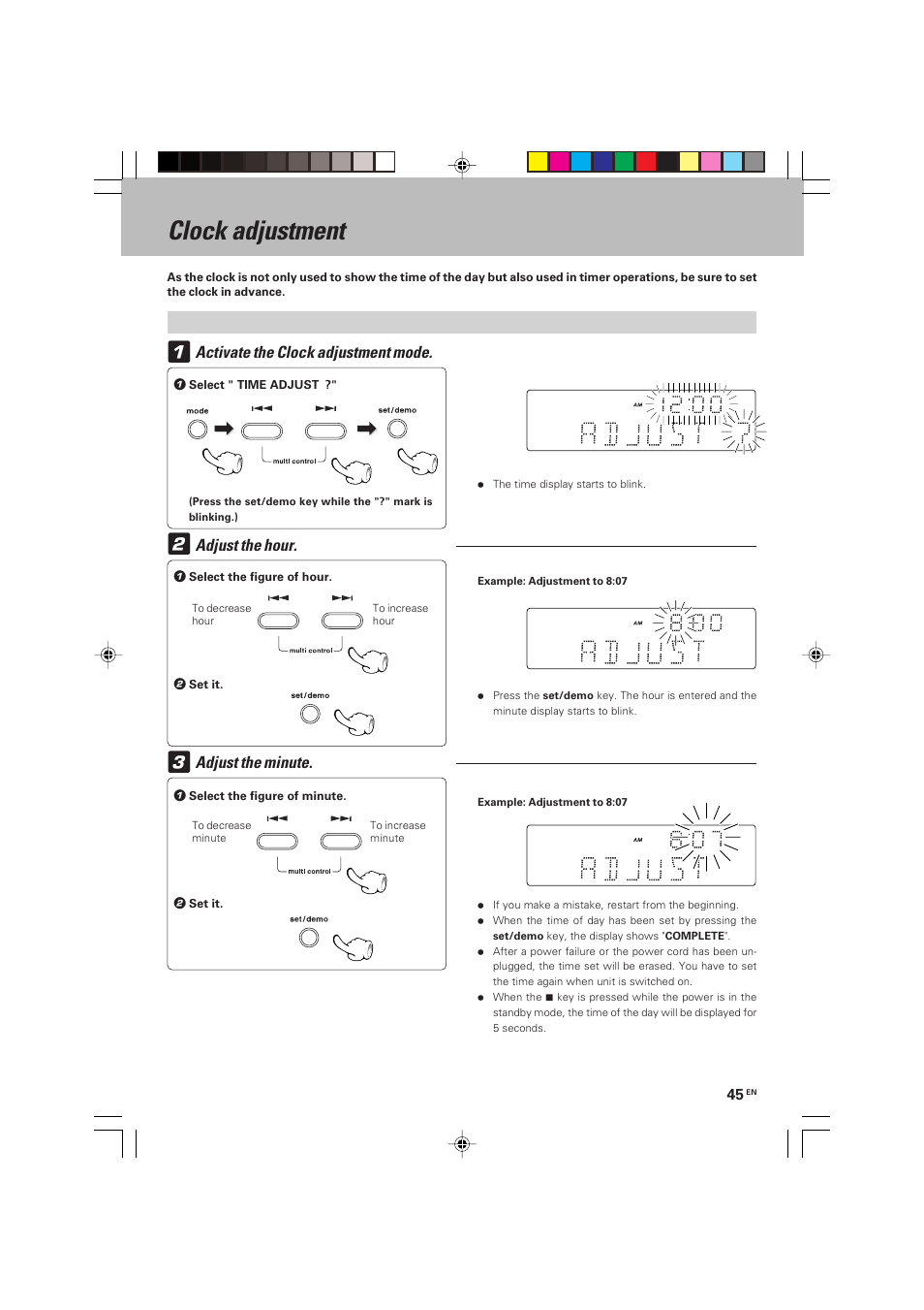 Clock adjustment | Kenwood HM-V655MP User Manual | Page 45 / 56