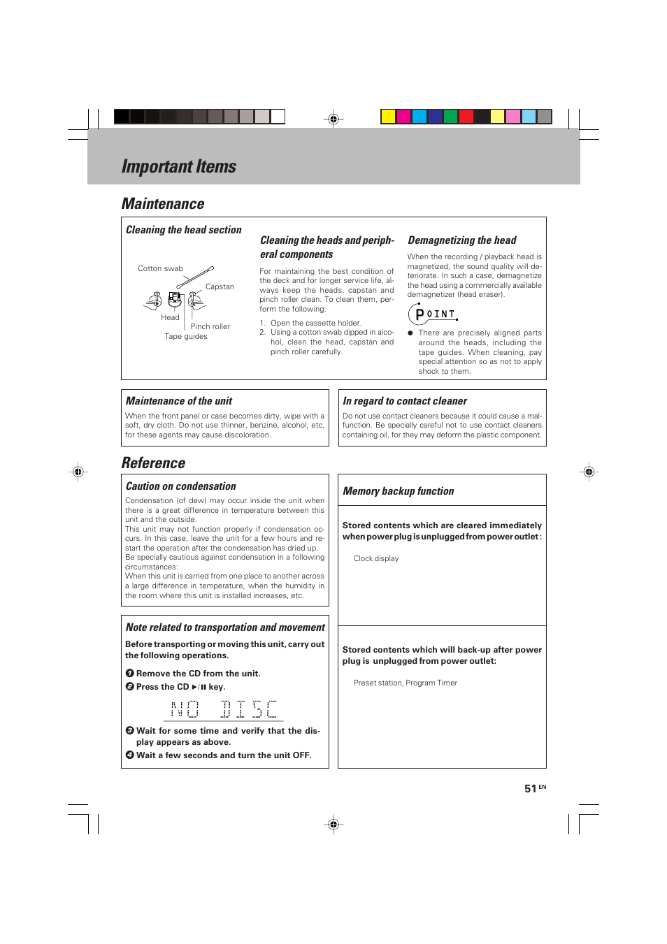 Knowledge sections, Important items, Reference | Maintenance | Kenwood HM-V655MP User Manual | Page 51 / 56