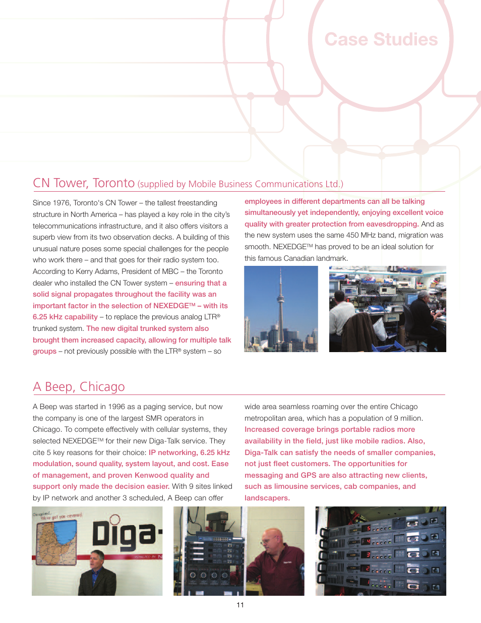 Case studies, Cn tower, toronto, A beep, chicago | Supplied by mobile business communications ltd.) | Kenwood NEXEDGE NXR-700 User Manual | Page 11 / 12