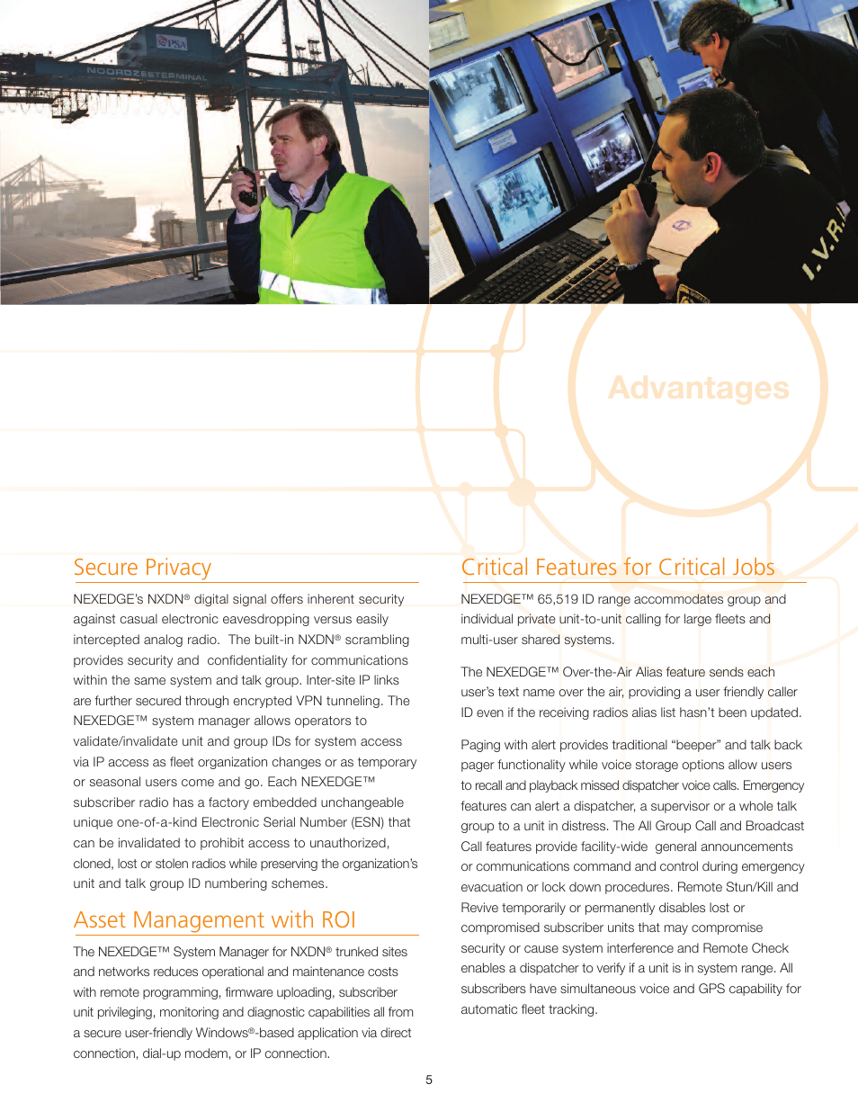 Advantages, Asset management with roi, Secure privacy | Critical features for critical jobs | Kenwood NEXEDGE NXR-700 User Manual | Page 5 / 12