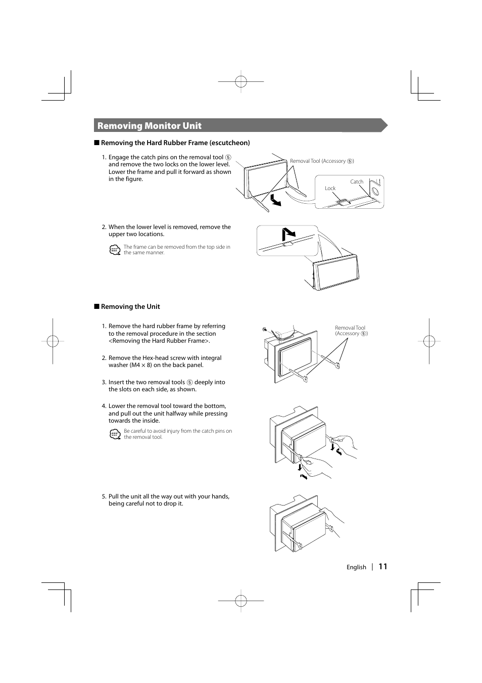 Removing monitor unit | Kenwood DDX8047 User Manual | Page 11 / 44