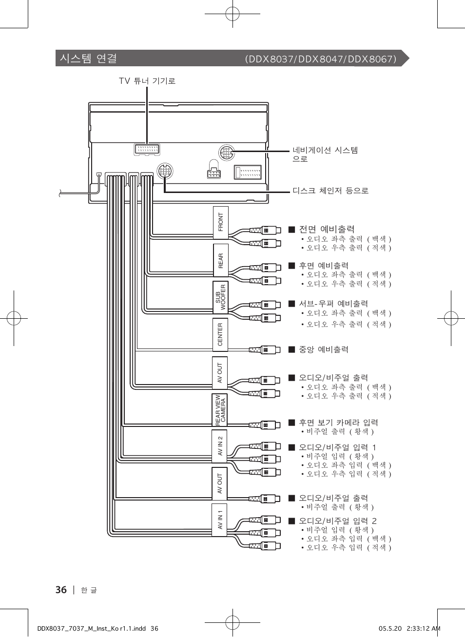 시스템 연결 | Kenwood DDX8047 User Manual | Page 36 / 44