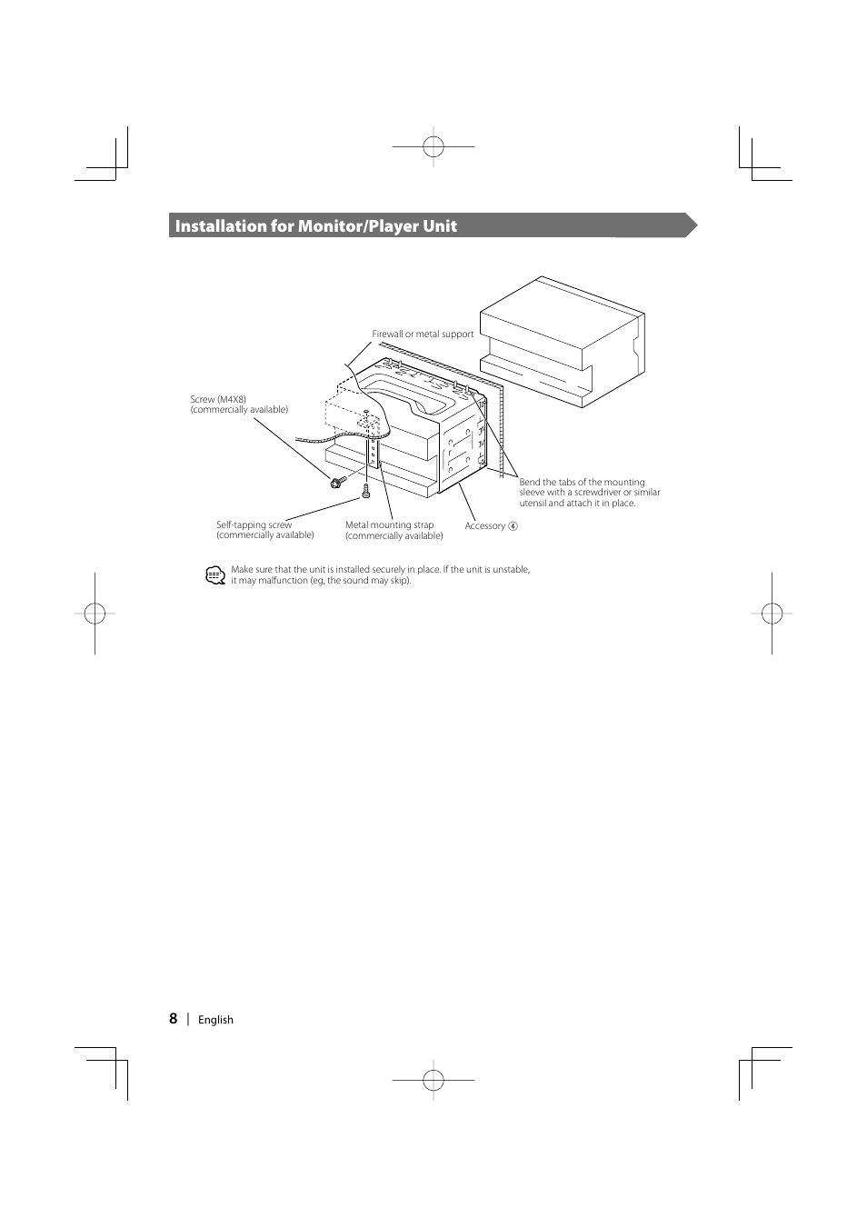 Installation for monitor/player unit | Kenwood DDX8047 User Manual | Page 8 / 44