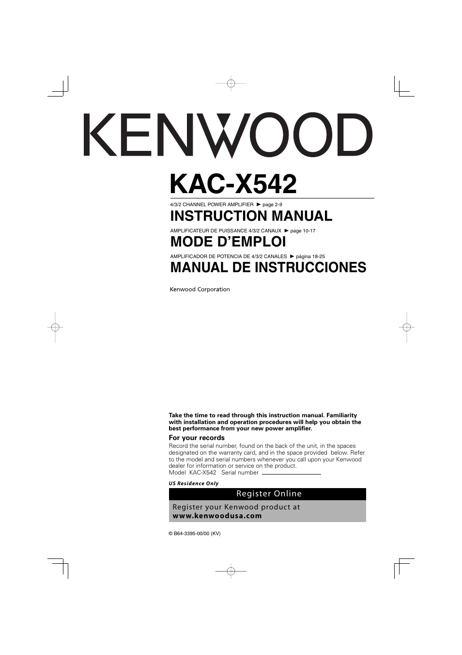 Kenwood KAC-X542 User Manual | 28 pages