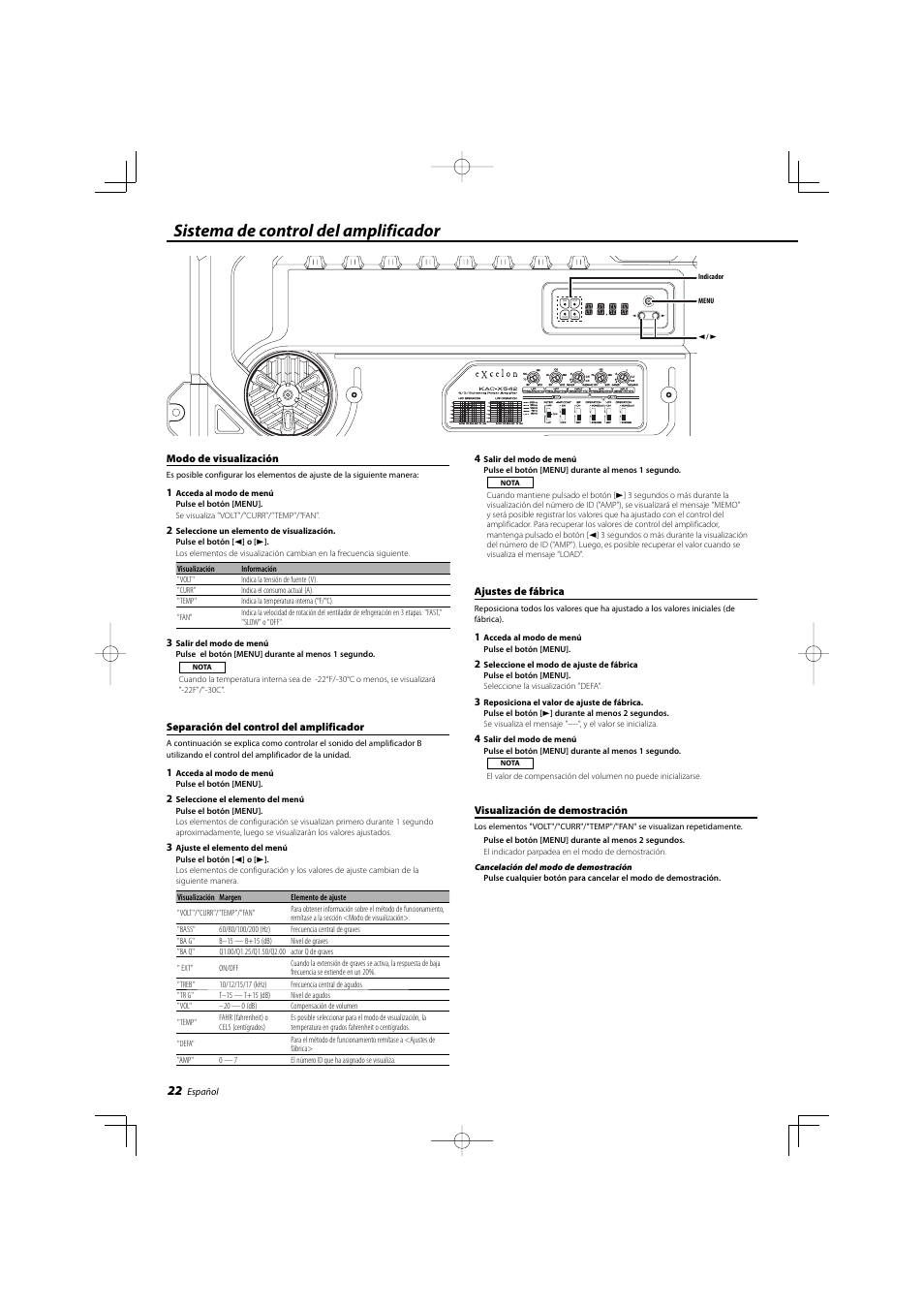 Sistema de control del amplificador | Kenwood KAC-X542 User Manual | Page 22 / 28