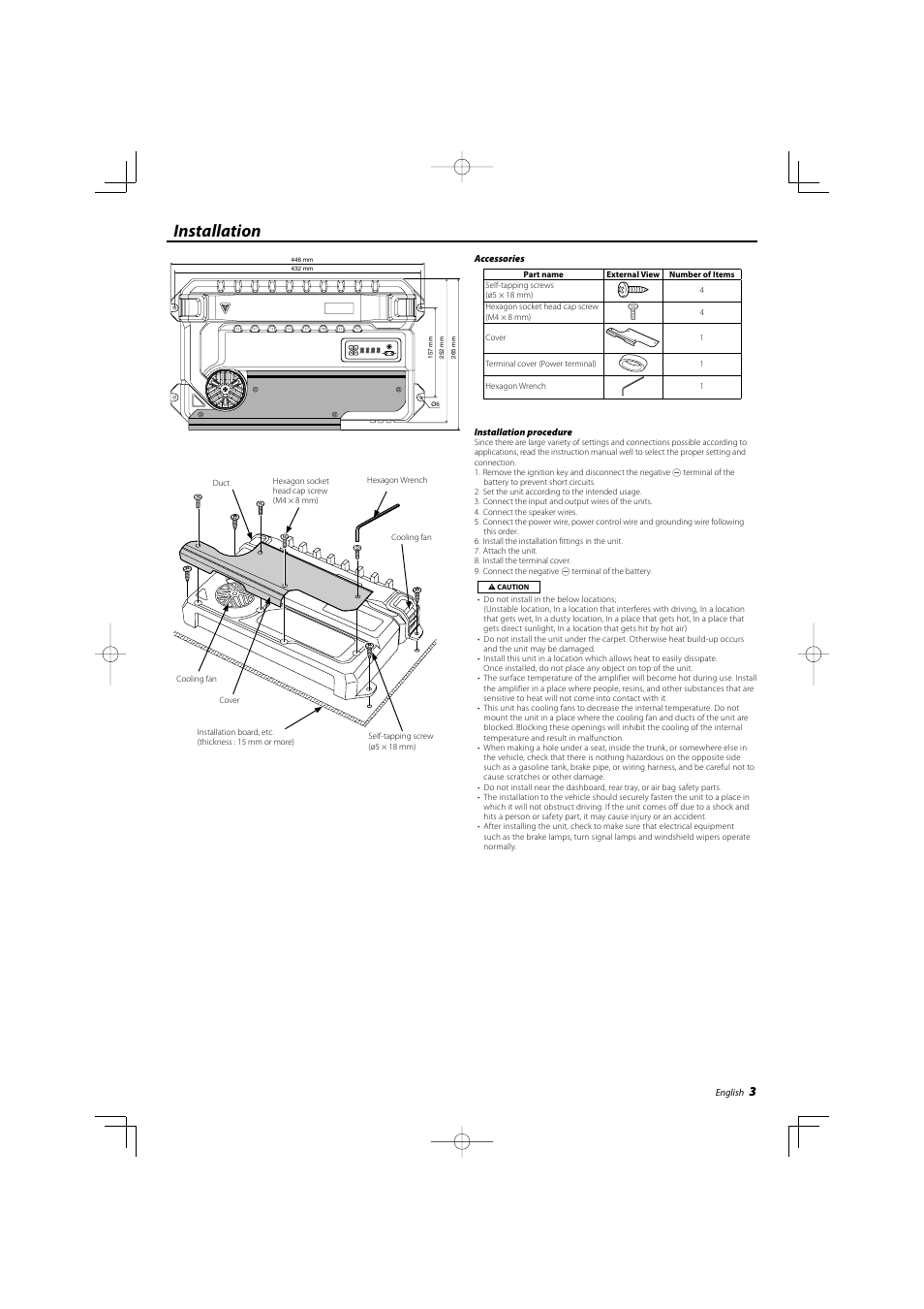 Installation | Kenwood KAC-X542 User Manual | Page 3 / 28