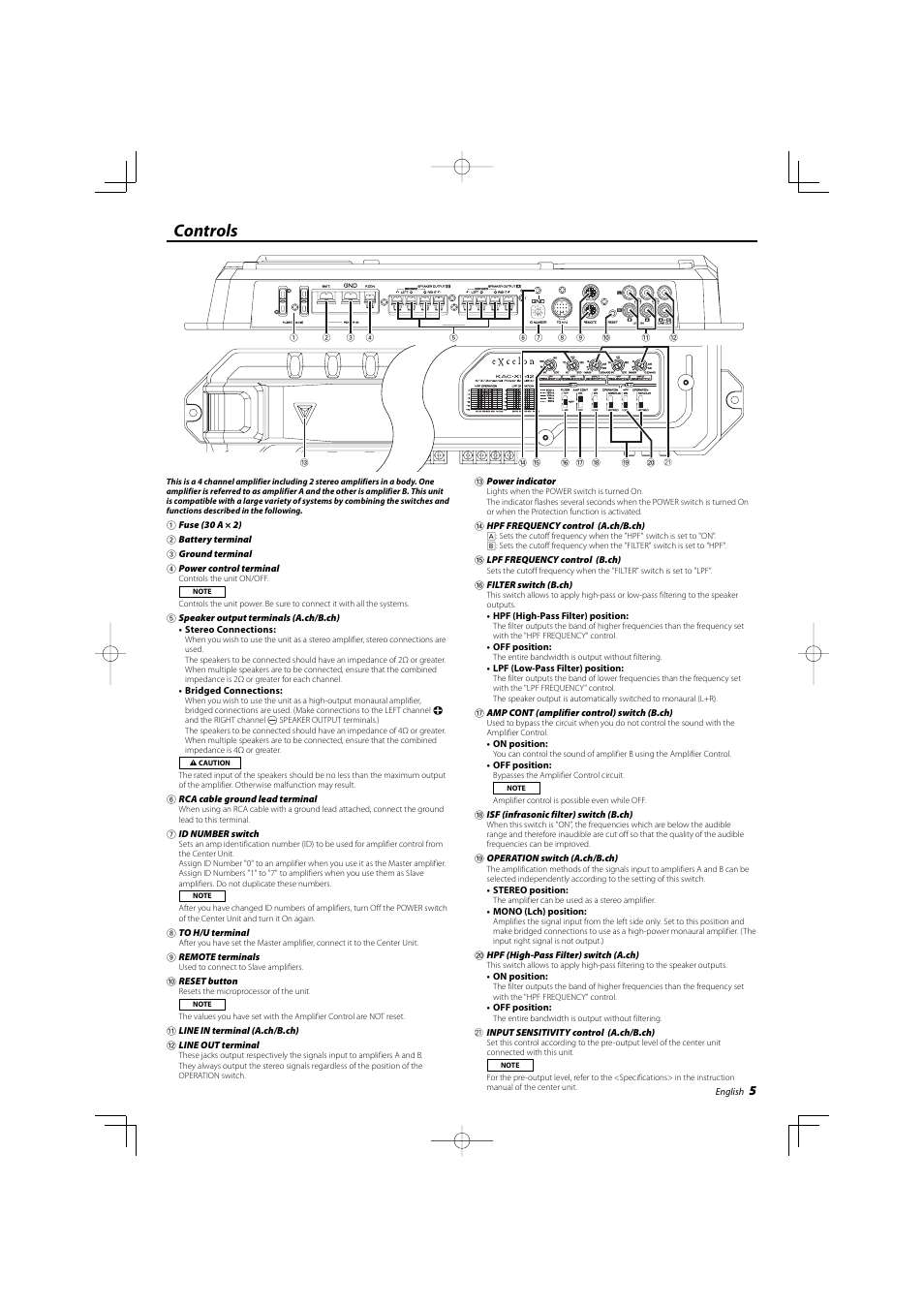 Controls | Kenwood KAC-X542 User Manual | Page 5 / 28
