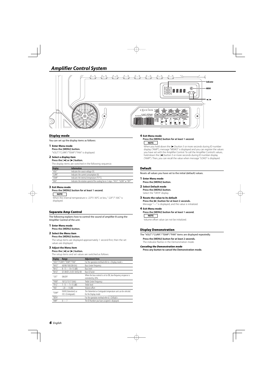 Amplifier control system | Kenwood KAC-X542 User Manual | Page 6 / 28