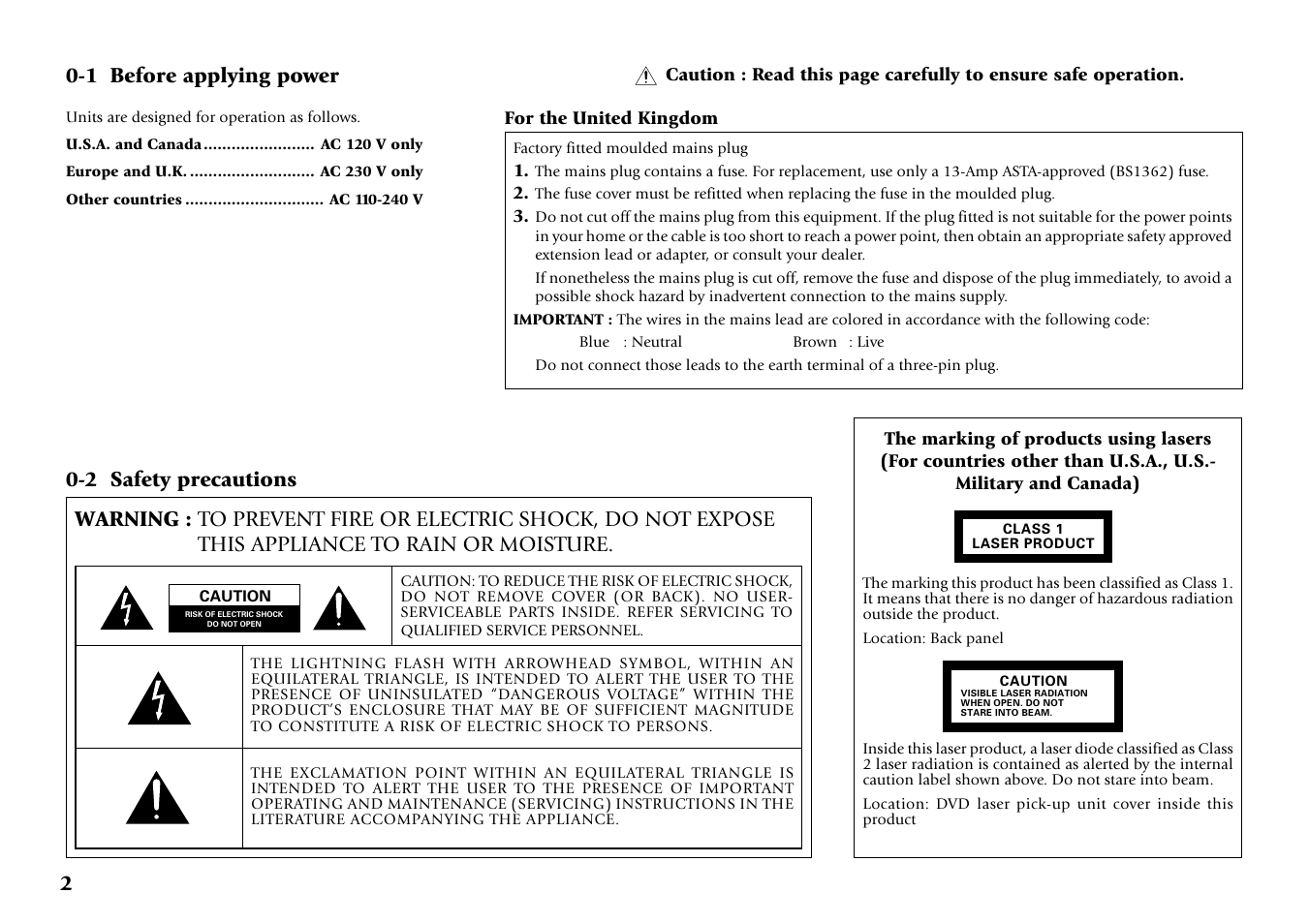 1 before applying power, 2 safety precautions | Kenwood DVF-J6050 User Manual | Page 2 / 96
