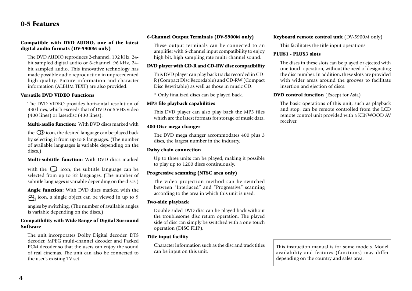 5 features | Kenwood DVF-J6050 User Manual | Page 4 / 96