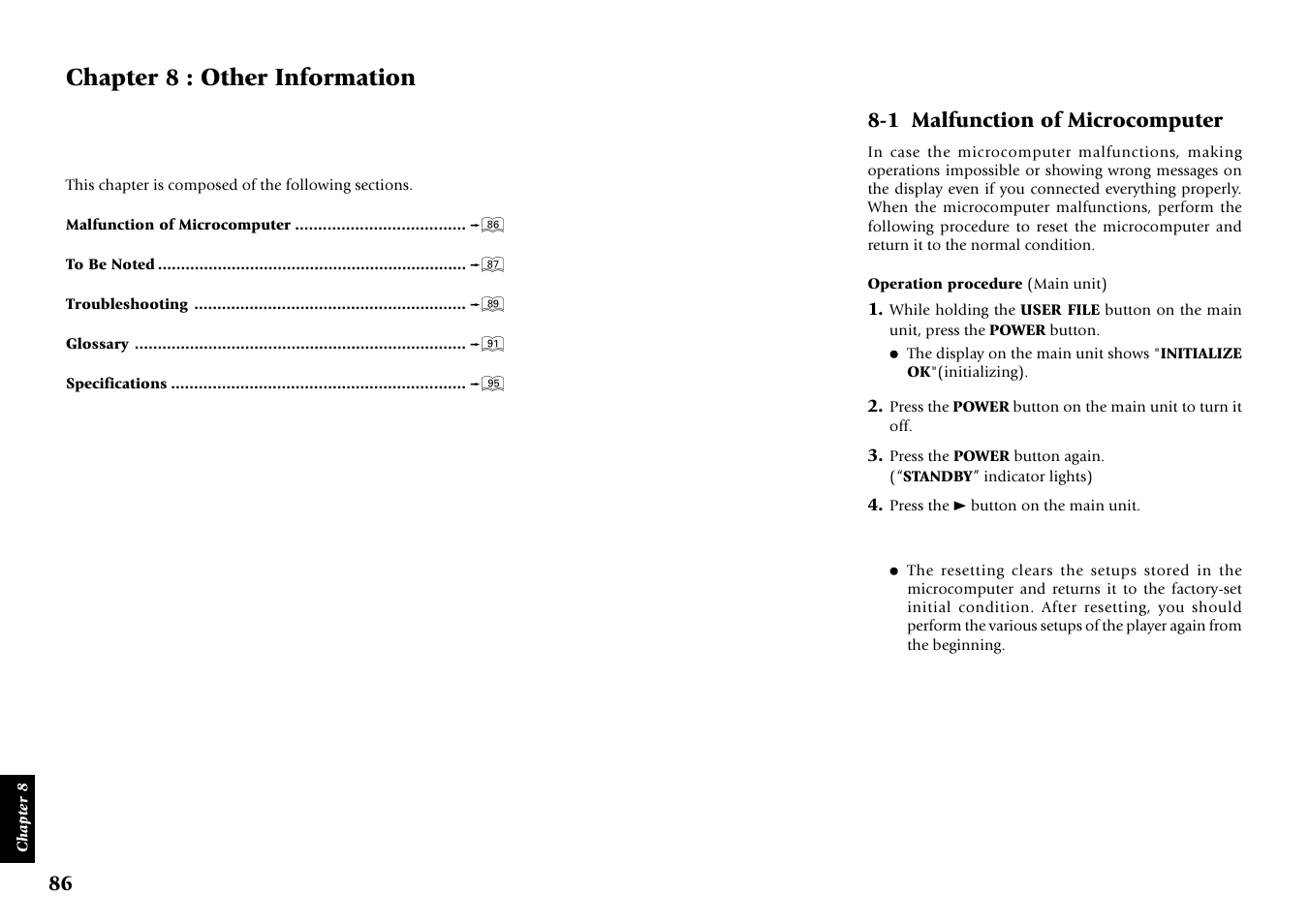 Chapter 8 : other information, 1 malfunction of microcomputer | Kenwood DVF-J6050 User Manual | Page 86 / 96