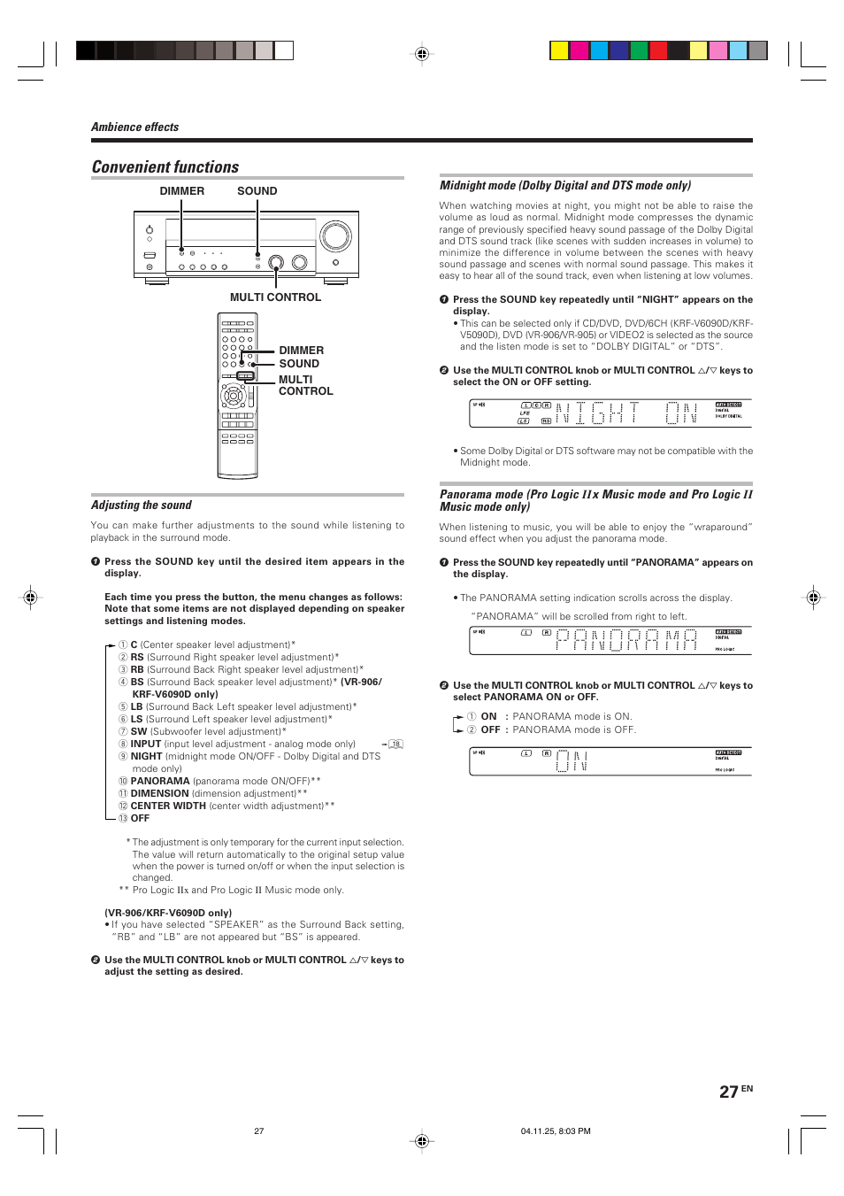 Convenient functions | Kenwood KRF-V6090D User Manual | Page 27 / 32