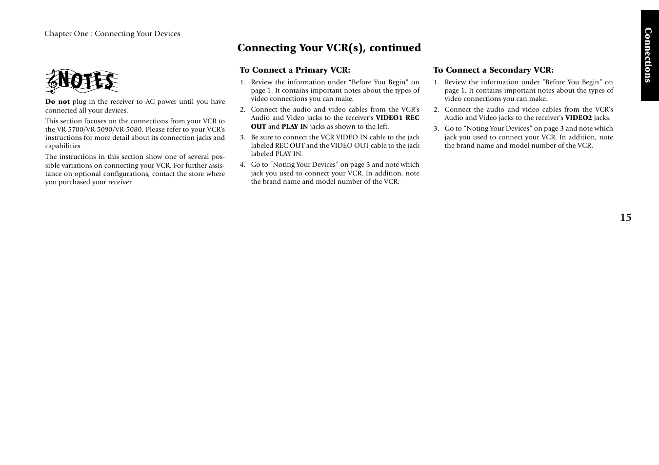 To connect a primary vcr, To connect a secondary vcr, Connecting your vcr(s), continued | Kenwood VR-5080 User Manual | Page 21 / 60