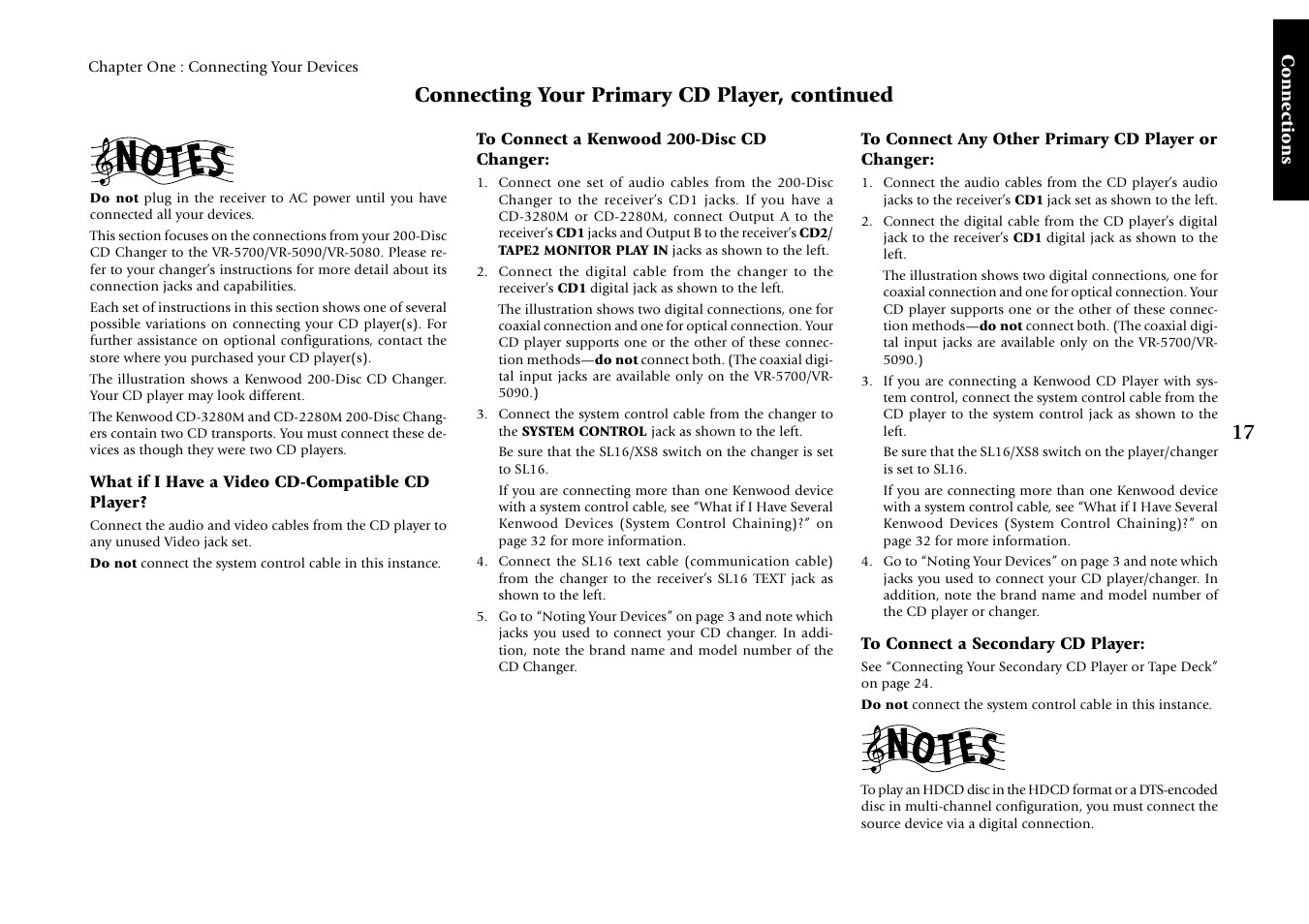 What if i have a video cd-compatible cd players, To connect a kenwood 200-disc cd changer, To connect any other primary cd player or changer | To connect a secondary cd player, Connecting your primary cd player, continued | Kenwood VR-5080 User Manual | Page 23 / 60