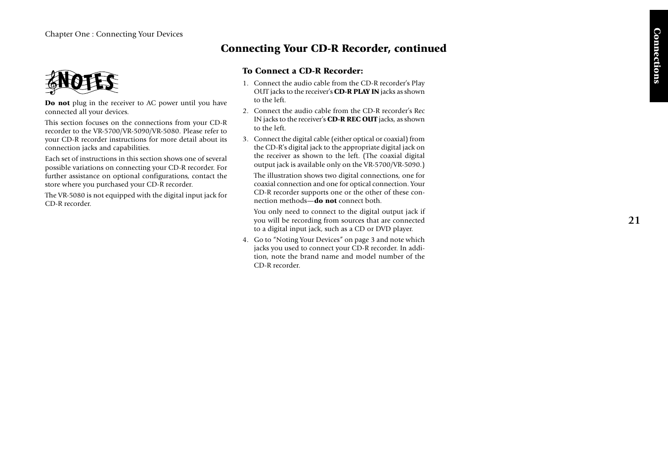 To connect a cd-r recorder, Connecting your cd-r recorder, continued | Kenwood VR-5080 User Manual | Page 27 / 60