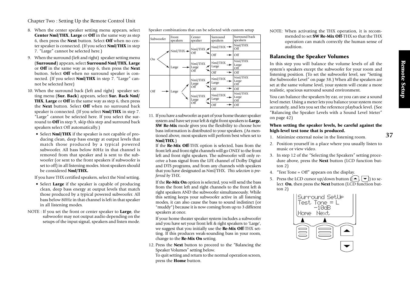 Balancing the speaker volumes, Re mote setup | Kenwood VR-5080 User Manual | Page 43 / 60