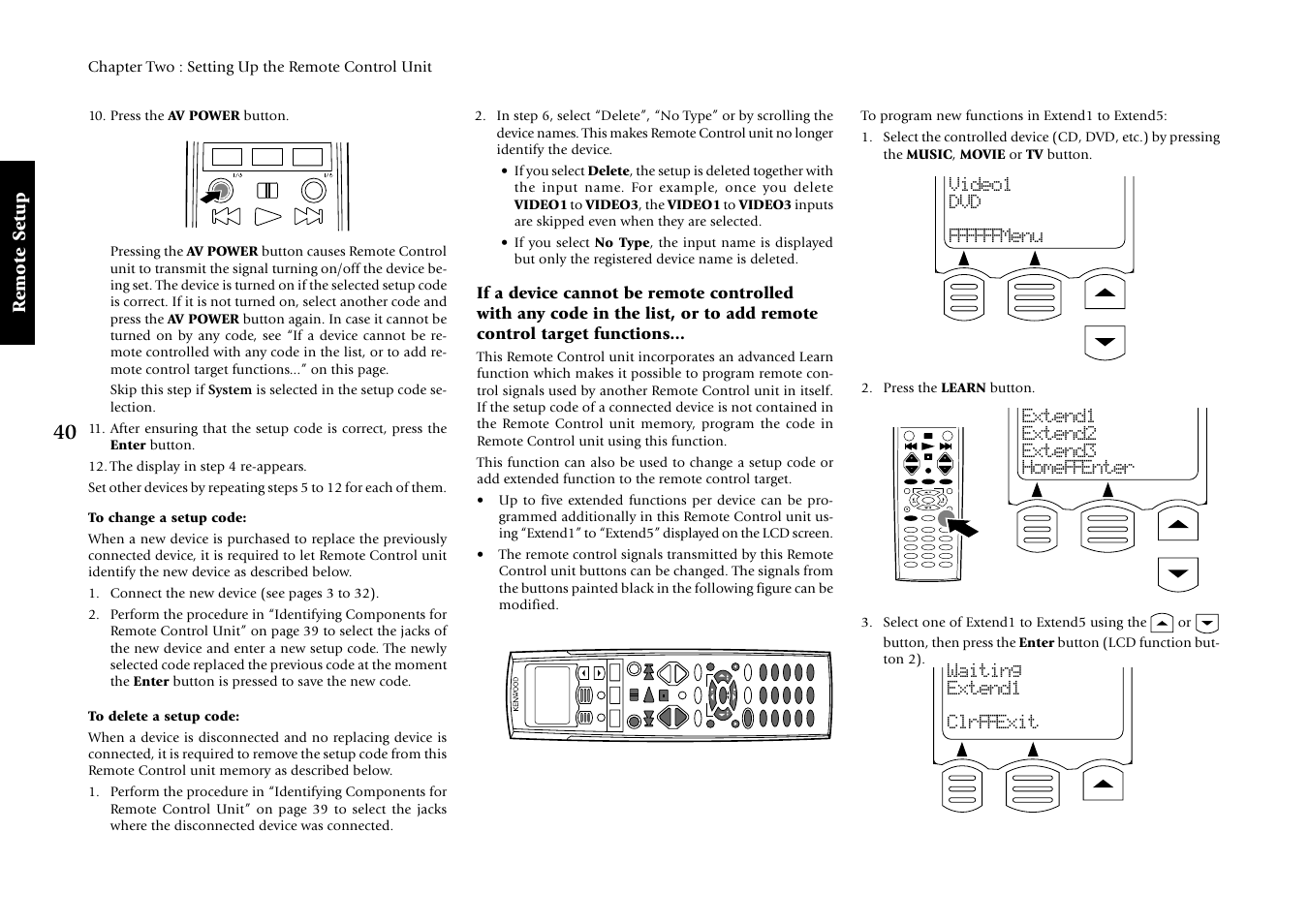 Re mote setup | Kenwood VR-5080 User Manual | Page 46 / 60