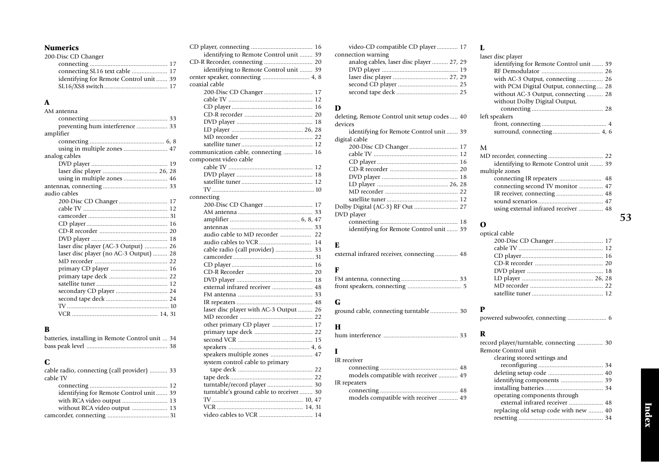 Numerics, Index | Kenwood VR-5080 User Manual | Page 59 / 60