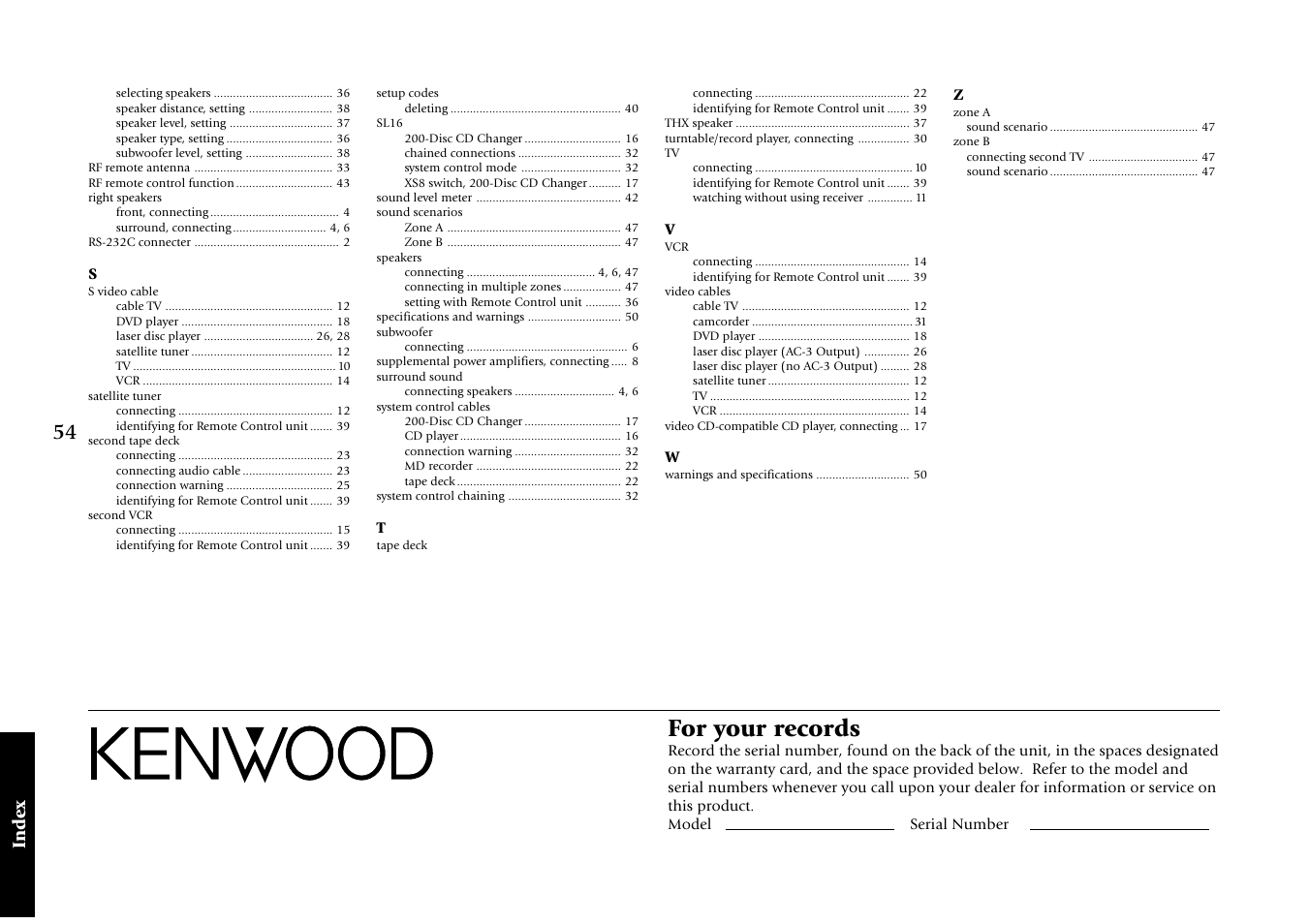 For your records | Kenwood VR-5080 User Manual | Page 60 / 60