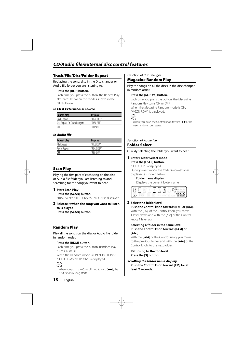 Cd/audio file/external disc control features | Kenwood KDC-MP5032 User Manual | Page 18 / 40