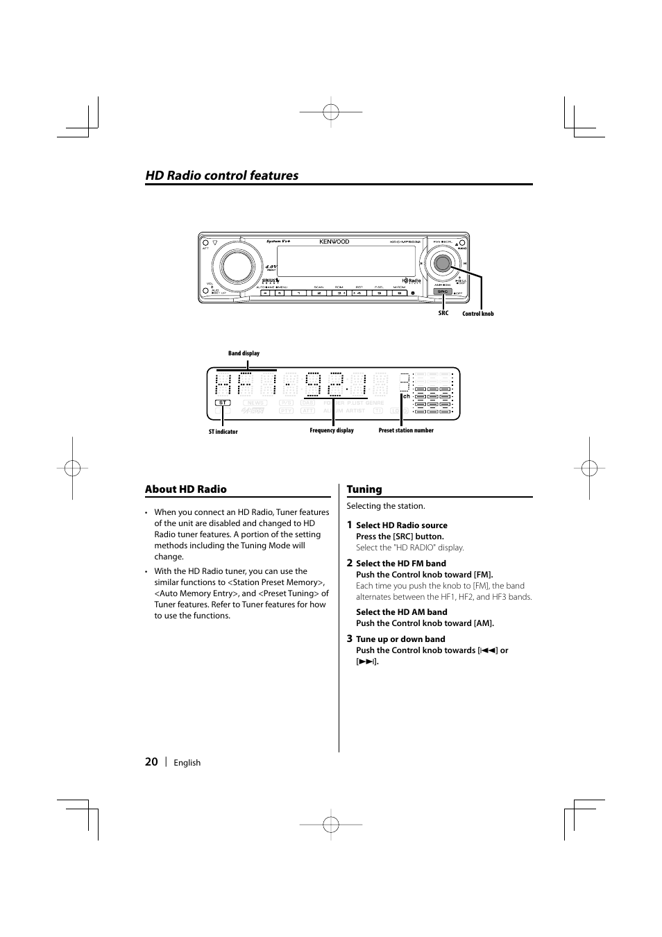 Hd radio control features | Kenwood KDC-MP5032 User Manual | Page 20 / 40