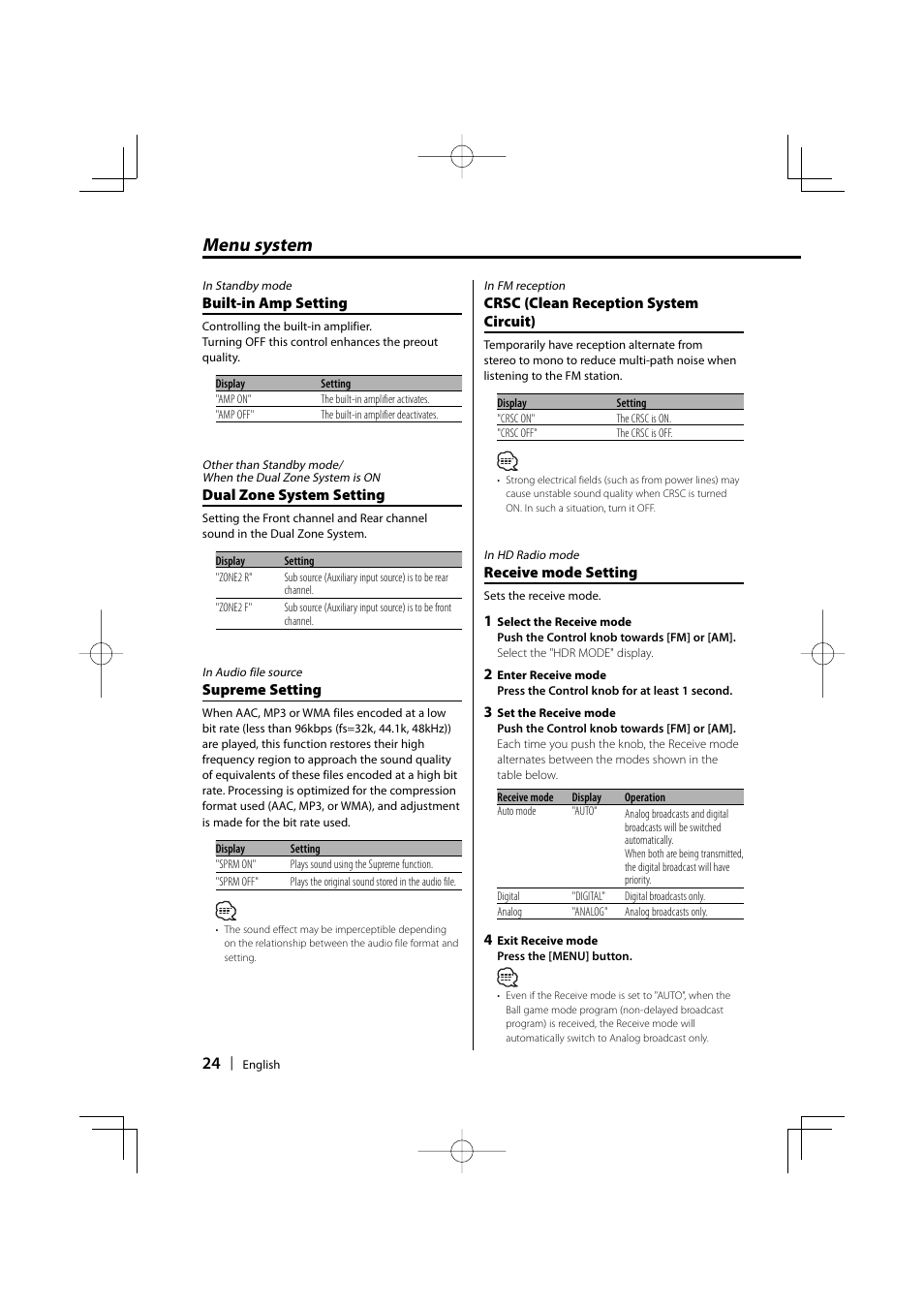 Menu system | Kenwood KDC-MP5032 User Manual | Page 24 / 40