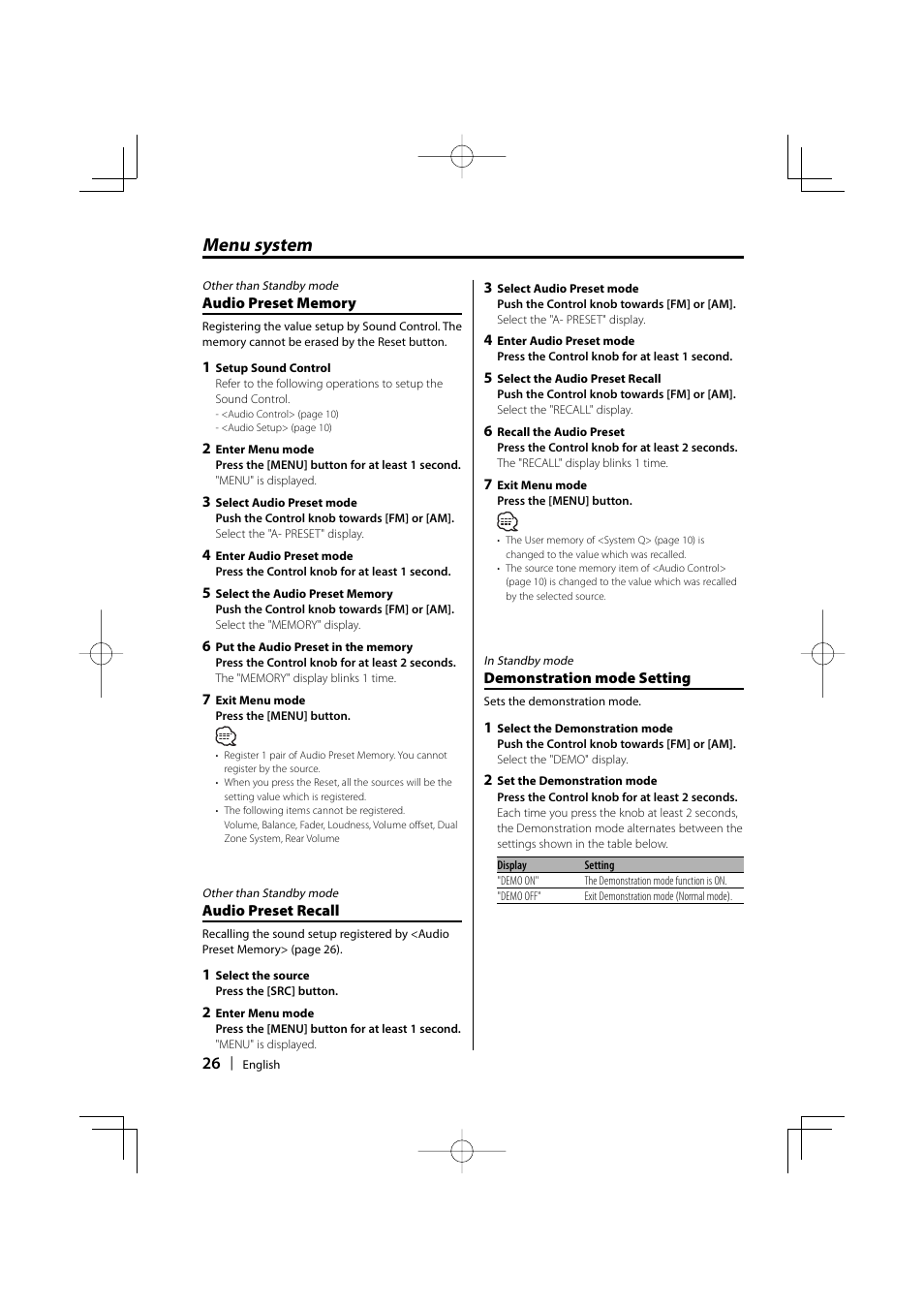 Menu system | Kenwood KDC-MP5032 User Manual | Page 26 / 40
