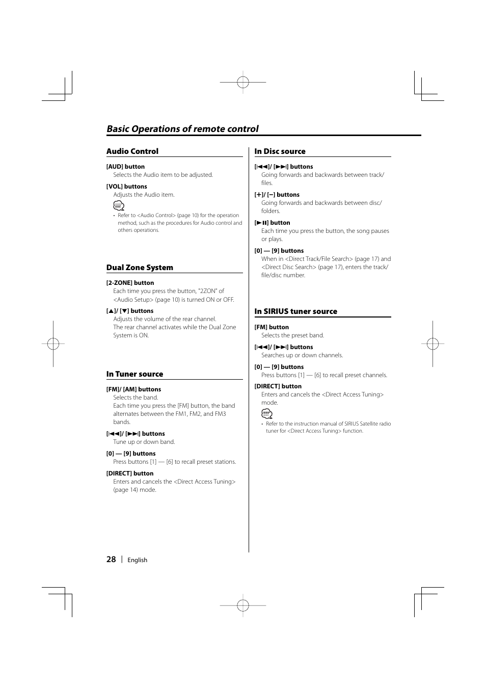 Basic operations of remote control | Kenwood KDC-MP5032 User Manual | Page 28 / 40