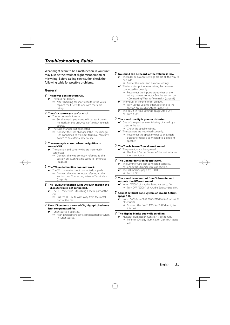 Troubleshooting guide | Kenwood KDC-MP5032 User Manual | Page 35 / 40