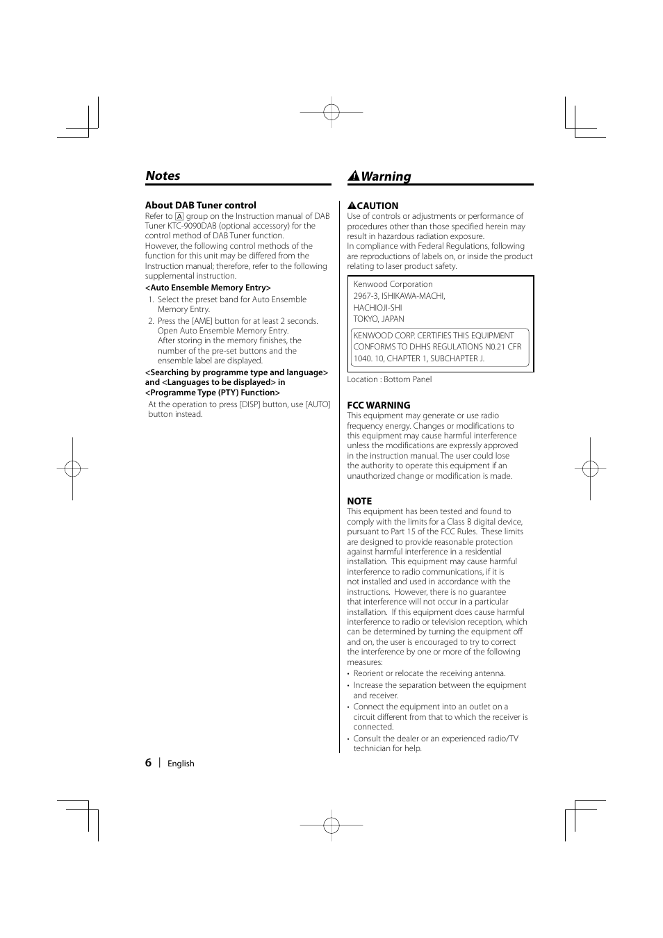 2 warning | Kenwood KDC-MP5032 User Manual | Page 6 / 40