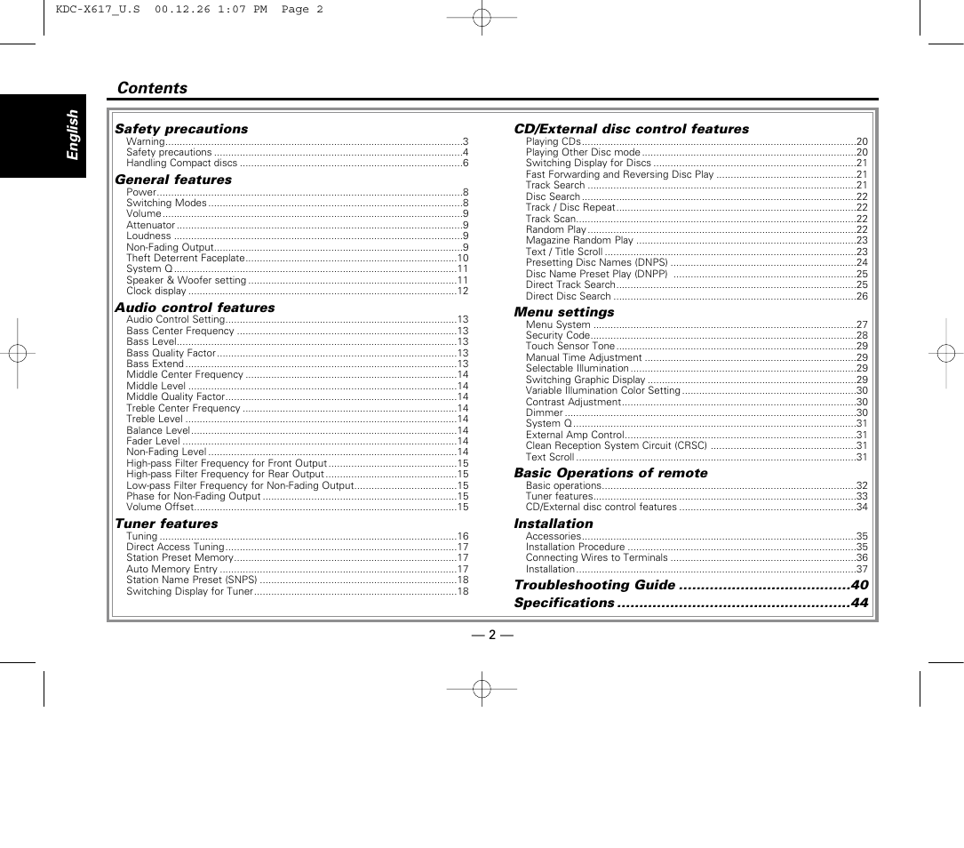 Kenwood KDC-516S User Manual | Page 2 / 45