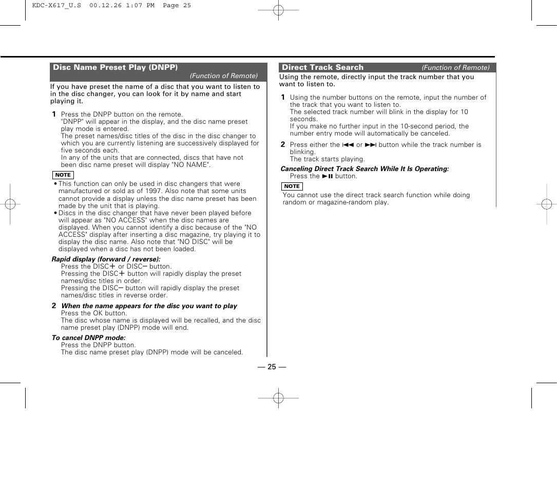 Disc name preset play (dnpp), Direct track search | Kenwood KDC-516S User Manual | Page 25 / 45