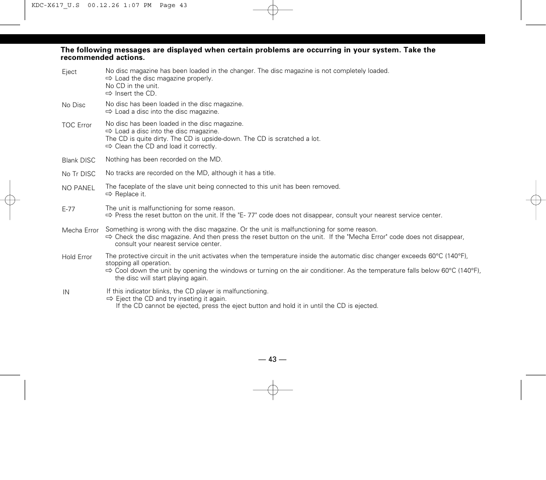 Kenwood KDC-516S User Manual | Page 43 / 45