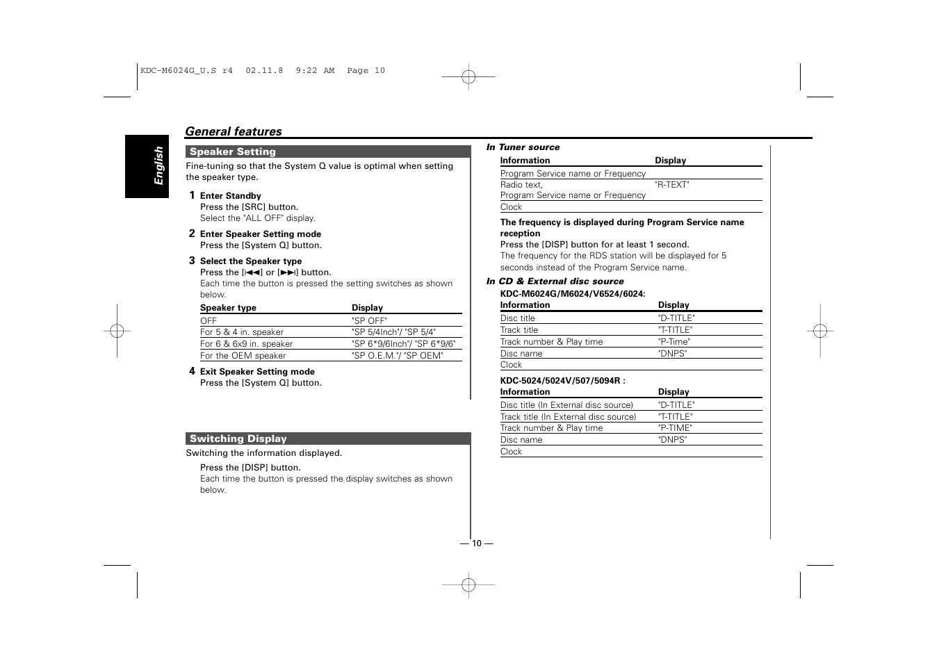 Kenwood KDC-507  EN User Manual | Page 10 / 40