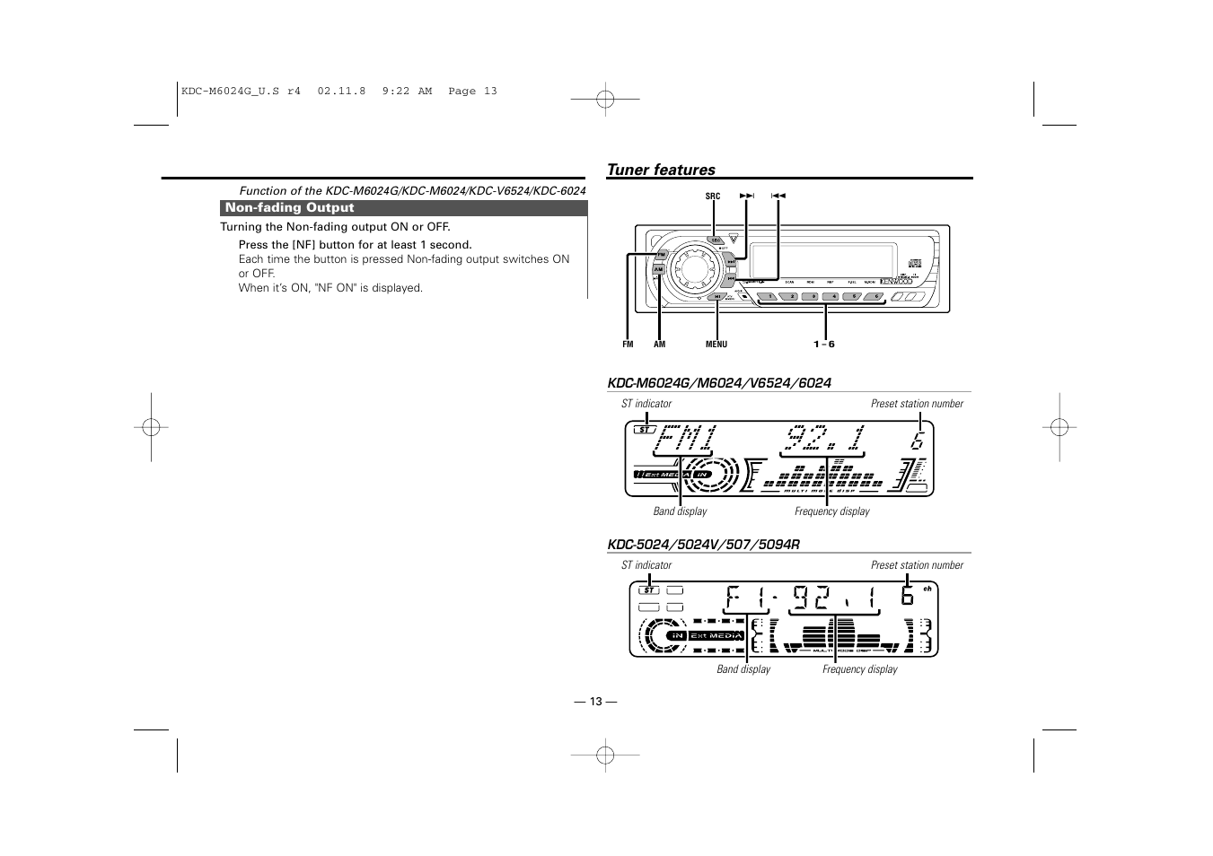 Tuner features | Kenwood KDC-507  EN User Manual | Page 13 / 40