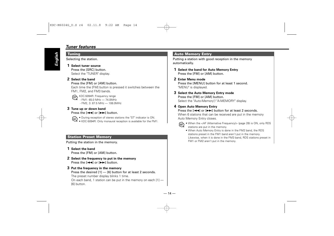 Kenwood KDC-507  EN User Manual | Page 14 / 40