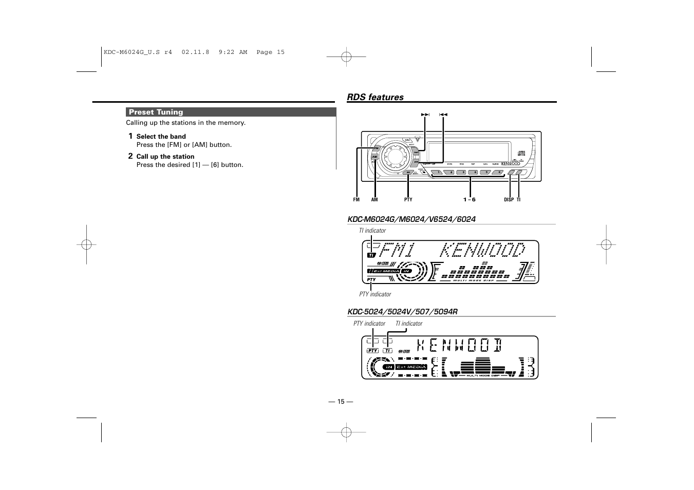 Rds features | Kenwood KDC-507  EN User Manual | Page 15 / 40