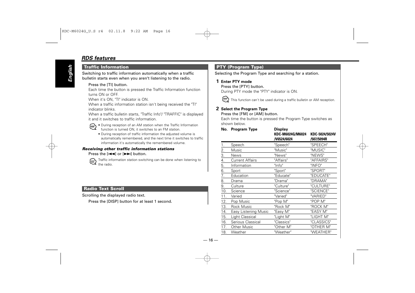 Kenwood KDC-507  EN User Manual | Page 16 / 40