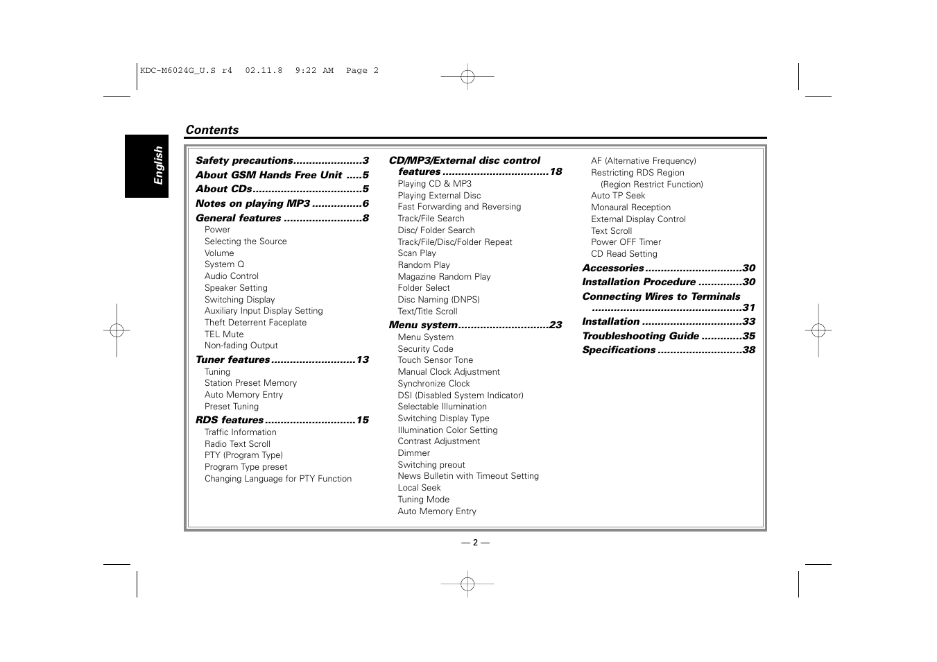 English | Kenwood KDC-507  EN User Manual | Page 2 / 40