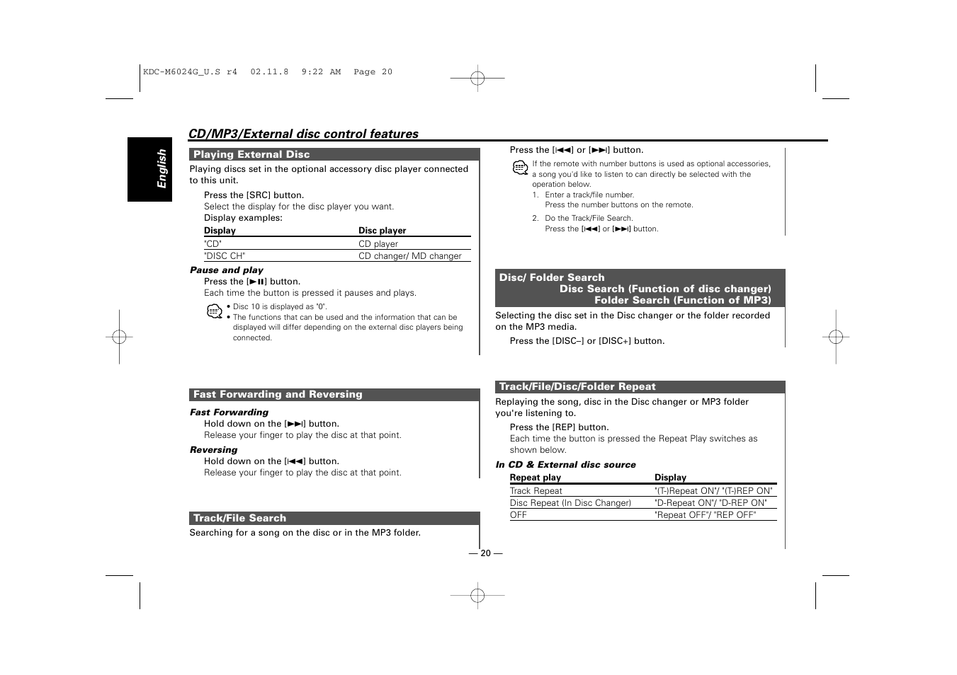 Kenwood KDC-507  EN User Manual | Page 20 / 40