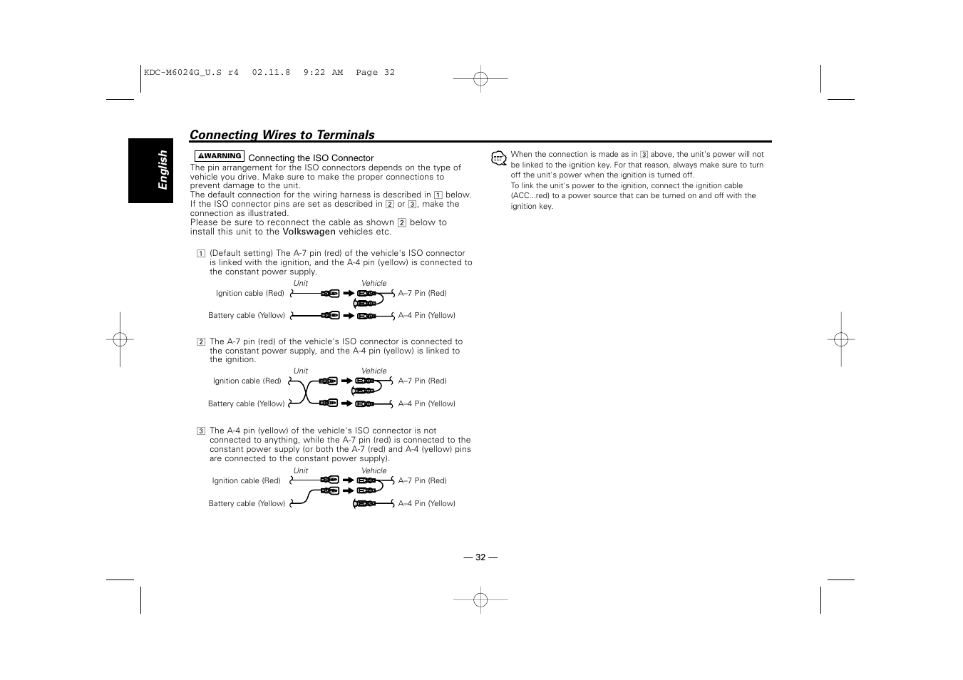 Connecting wires to terminals | Kenwood KDC-507  EN User Manual | Page 32 / 40