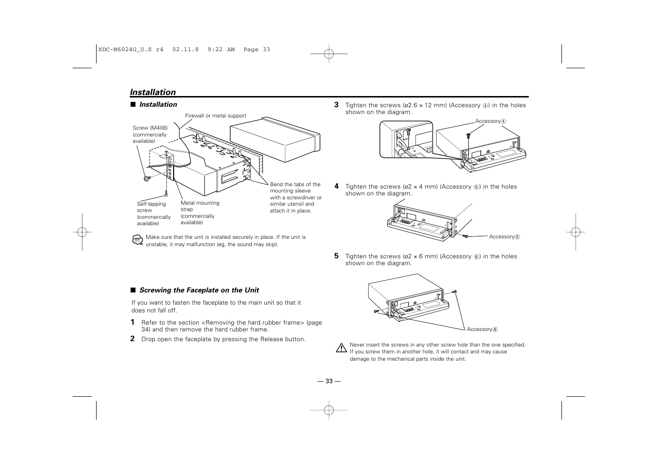 Installation | Kenwood KDC-507  EN User Manual | Page 33 / 40