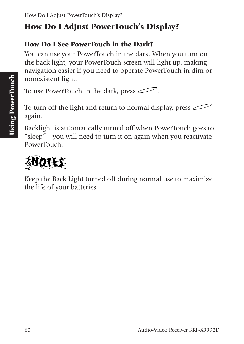 How do i adjust powertouch’s display | Kenwood KRF-X9992D User Manual | Page 119 / 145