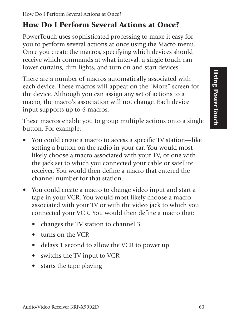 How do i perform several actions at once | Kenwood KRF-X9992D User Manual | Page 122 / 145